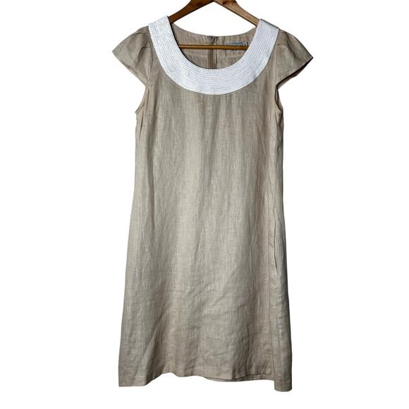 Calypso St Barth Linen Dress Sz S Taupe‎ with Pearl Type Sequins Vacation Luxury - Picture 1 of 9